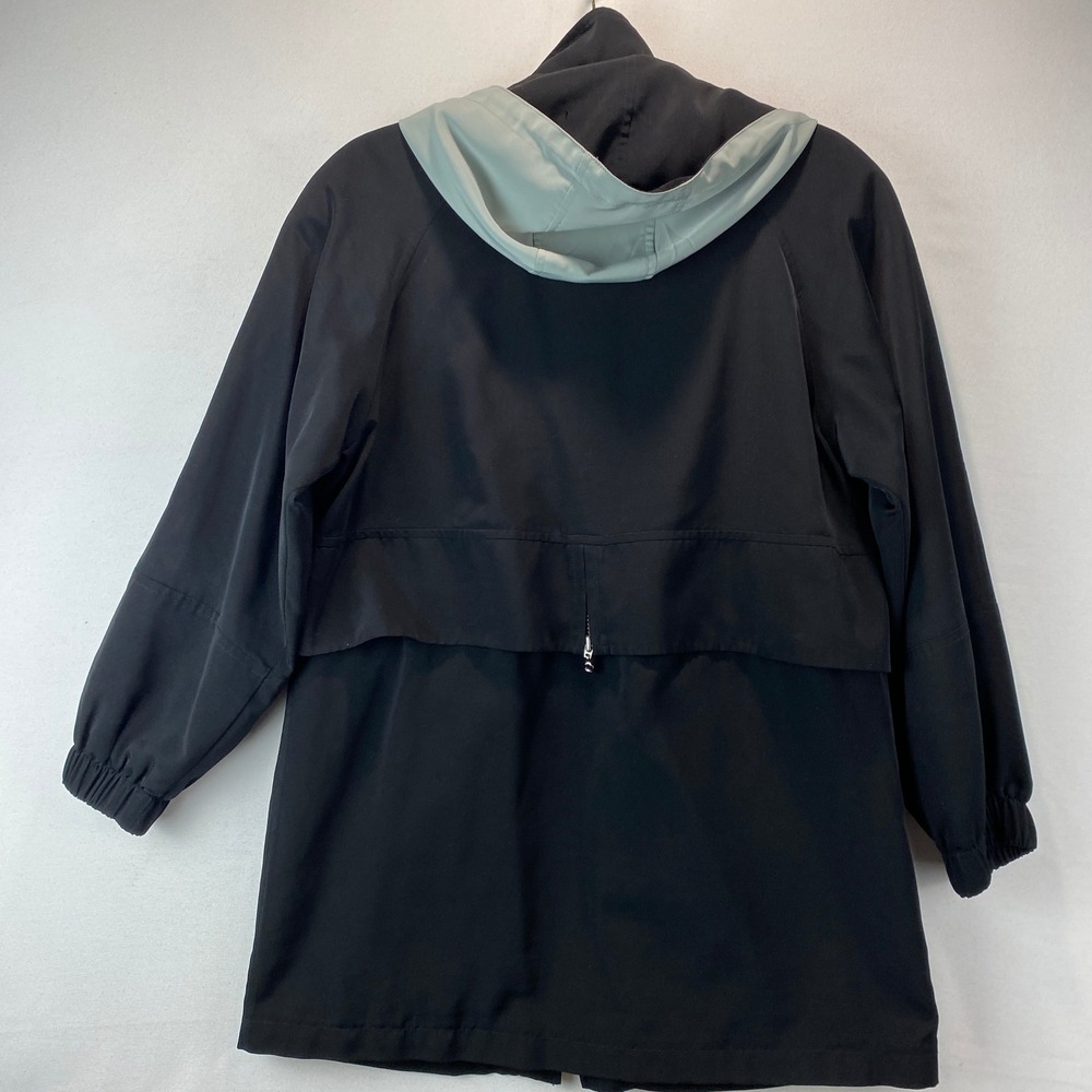 Fleet Street Hooded Rain Jacket Parka Women Size S Black Lightweight Zip Snap - Picture 11 of 12